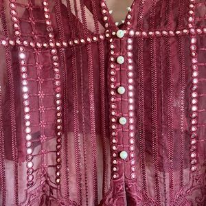 Pakistani maroon, embroidered shirt/dress perfect for formal wear.
